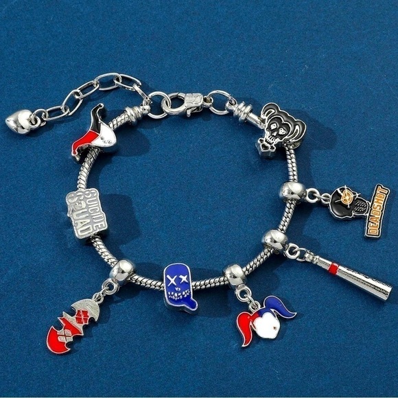 DC Comics Jewelry - Silver Plated Suicide Squad Harley Quinn Themed Charm Bracelet Adjustable Sizing